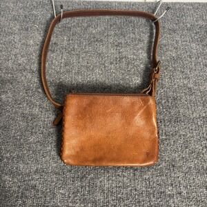 Vintage FRYE Small Cognac Leather Crossbody Purse Whipstitch Adjustable Strap
